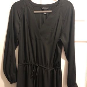 V Neck Black Blouson Dress with tie waist
